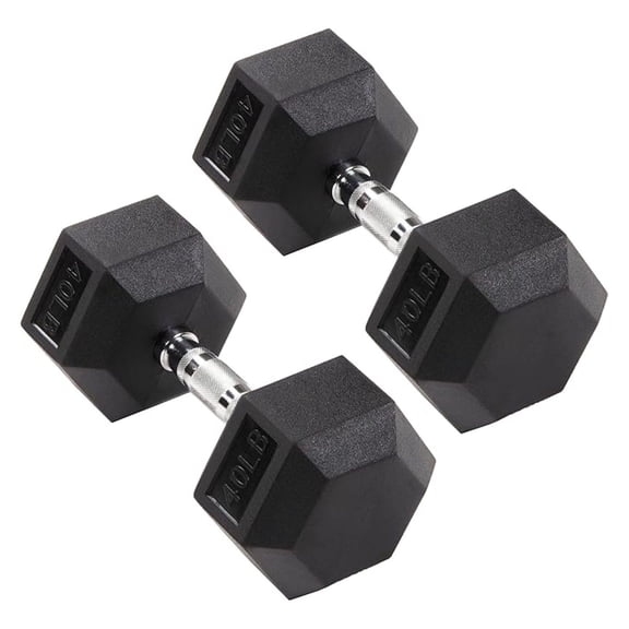 Rubber Hex Dumbbells for Home Gym - 5-50 lbs Pairs - Hand Weights for Strength Training - Non-Rolling Hexagonal Design - Premium Rubber Coated
