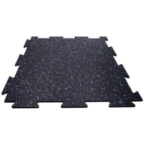 Rubber King Interlocking Rubber Gym Floor Tiles 6mm 19"x19" 10 Pieces, Blue/Grey