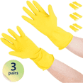 thumbnail image 1 of 3 Pairs Reusable Household Gloves, Rubber Dishwashing gloves, Extra Thickness, Long Sleeves, Kitchen Cleaning, Working, Painting, Gardening, Pet Care (Size L, Yellow), 1 of 8