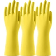 3 Pairs Reusable Household Gloves, Rubber Dishwashing gloves, Extra Thickness, Long Sleeves, Kitchen Cleaning, Working, Painting, Gardening, Pet Care (Size L, Yellow)