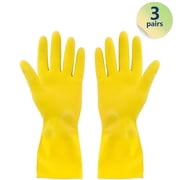 Dish Wash Kitchen Gloves, 3 Pairs Yellow Reuseable Waterproof Cleaning Rubber Gloves for Household, Medium