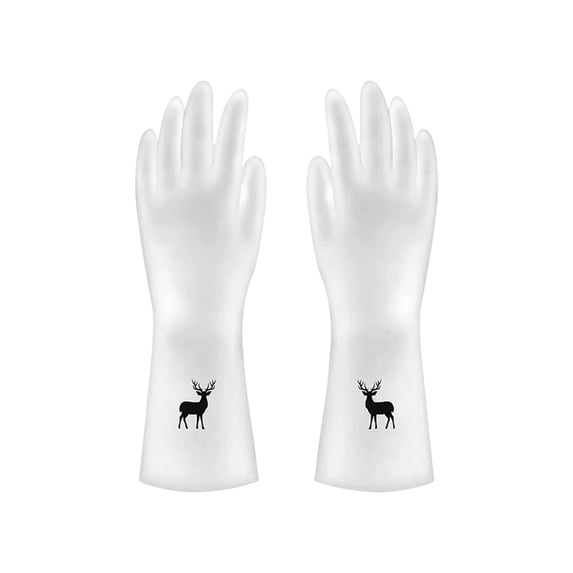 Rubber Latex Waterproof Dishwashing Gloves Durable Long Cuff Kitchen Household Cleaning Gloves for Laundry Gardening Scrubbing Tasks Flexible Tear Resistant Protection,White B