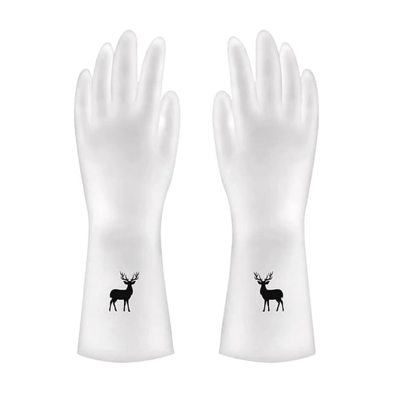 Rubber Latex Waterproof Dishwashing Gloves Durable Long Cuff Kitchen Household Cleaning Gloves for Laundry Gardening Scrubbing Tasks Flexible Tear Resistant Protection,White