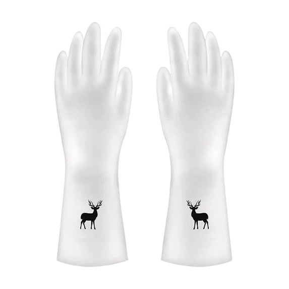 Rubber Latex Waterproof Dishwashing Gloves Durable Long Cuff Kitchen Household Cleaning Gloves for Laundry Gardening Scrubbing Tasks Flexible Tear Resistant Protection,White A