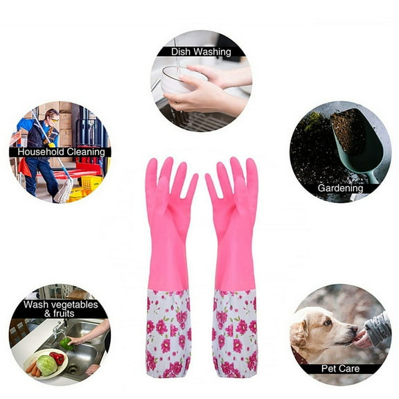 Rubber Latex Waterproof Dishwashing Gloves for Kitchen, Precision Flocking Household Cleaning Gloves 1 Pairs, Medium Long Cuff Flock Lining Household Cleaning Gloves