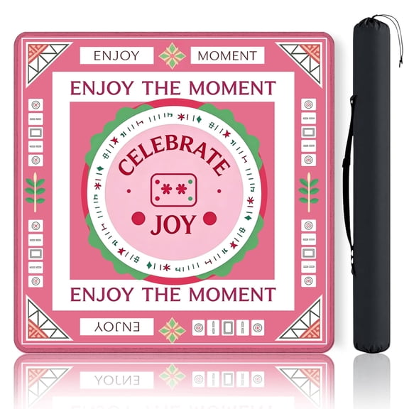 Rubber Mahjong Mat for Table - 31.5" x 31.5" Square Mahjong Table Mat, 2mm Thick Non-Slip & Silent Board Game Mat with Carrying Bag for American Mahjong, Poker, Dominoes (Pink)