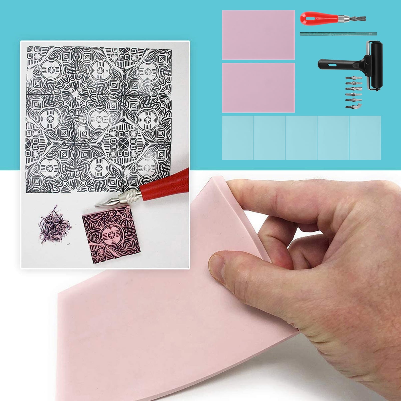 Rubber Making Kit, Block Printing Starter Tool Kit With Brayer Roller