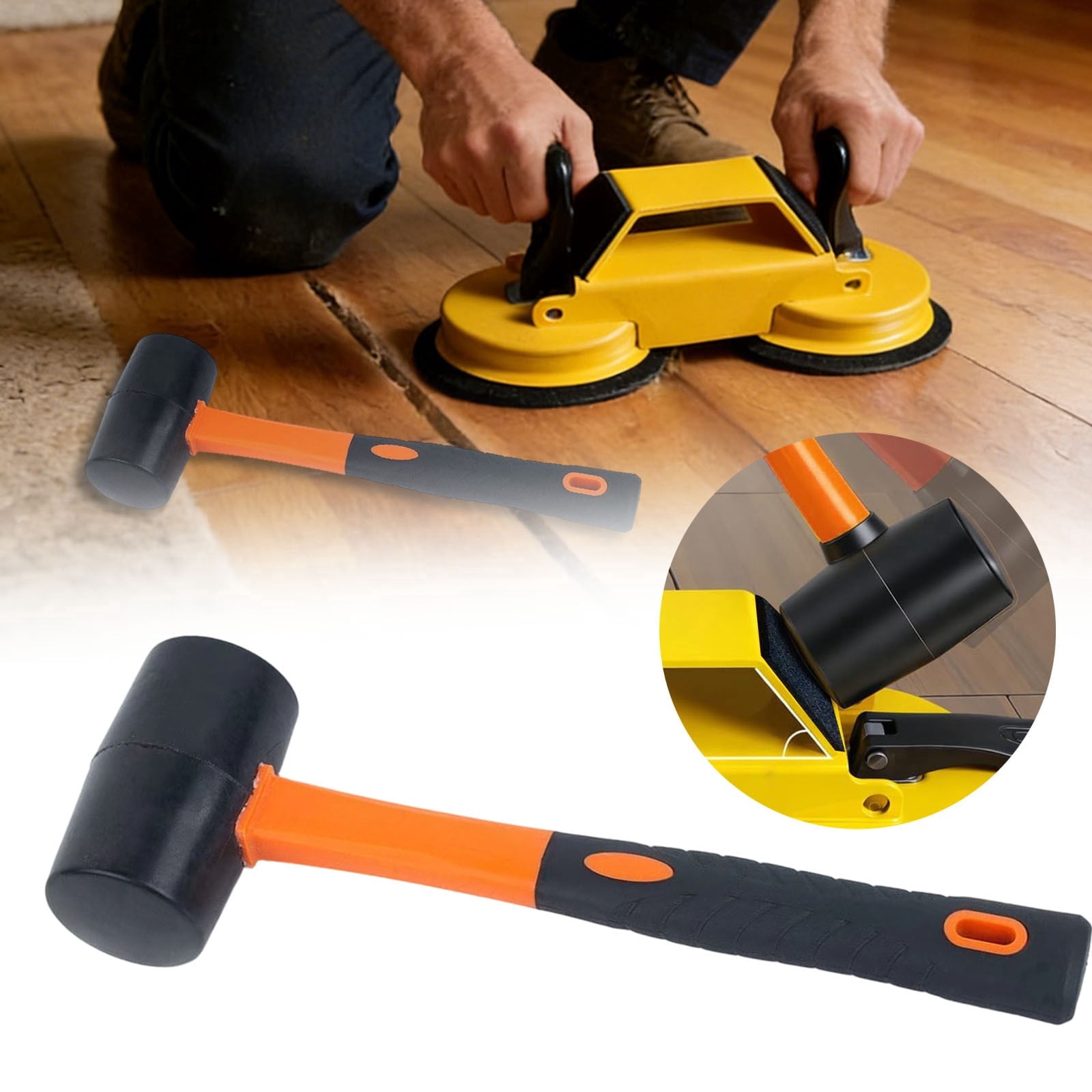Rubber Mallet Hammer Heavy Duty Black Flooring Installation Non Slip Handle Shock Absorbing