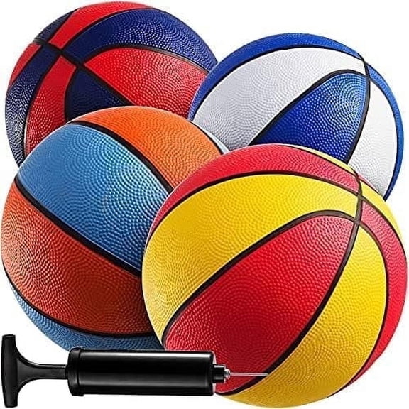 Rubber Mini Basketballs with Pump 7 Inch, Size 3 Pack of 4 - Kids Basketball Assorted Color Indoor Basketball or Outdoor Basketball, Pool Basketball for Small Basketball Hoops Game Arcade Basketball