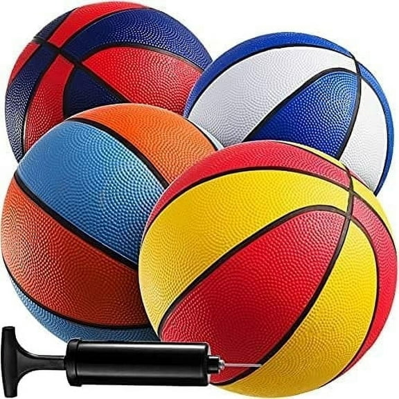 Rubber Mini Basketballs with Pump 7 Inch, Size 3 Pack of 4 - Kids Basketball Assorted Color Indoor Basketball or Outdoor Basketball, Pool Basketball for Small Basketball Hoops Game Arcade Basketball