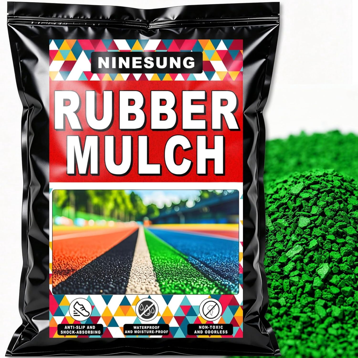 Rubber Mulch for Landscaping, Kindergarten, Outdoor Park, School, Sports Tennis Court, Pitch Rubber Granules Running Track Material Playground Mulch (Dark Green, 2 Pounds)