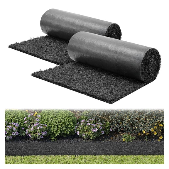 Rubber Mulch Mat Roll 2-Pack, 96x24in Recycled Rubber Weed Barrier, 0.5in Thick Cuttable Landscape Mulch, Durable Walkway & Garden Pathway Mat