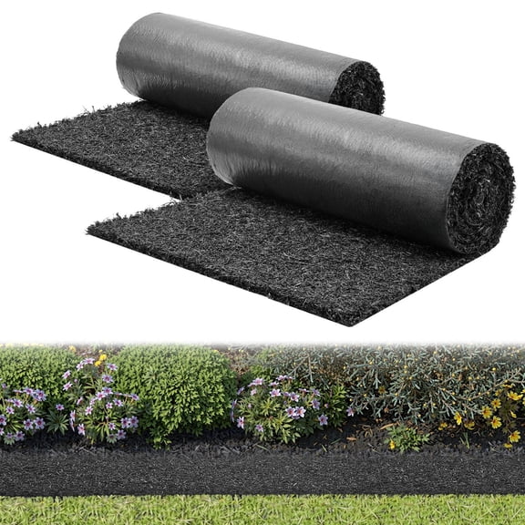Rubber Mulch Mat Roll 2 Rolls 96x24 Inch Recycled Rubber 0.5 Thick Cuttable Weed Barrier Mat Permanent Walkway Pathway Landscaping