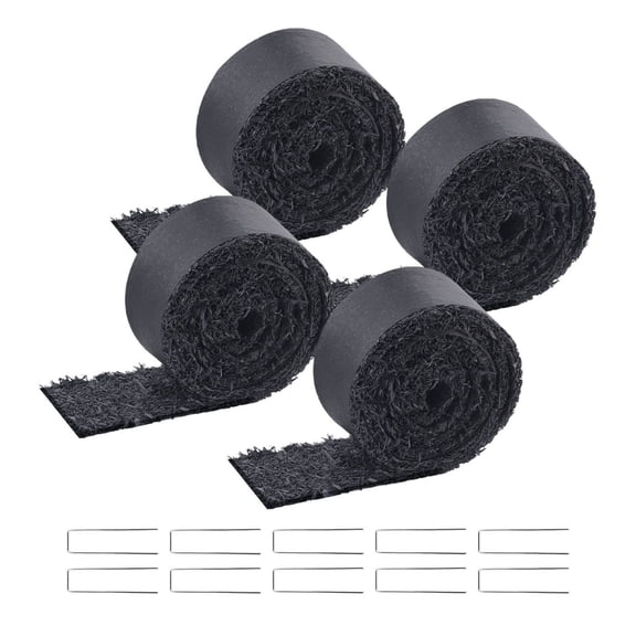 Rubber Mulch for Landscaping, 4 Rolls 120x4.5in, Garden Pathway Mat, Black Rubber Edging for Flower Beds, Plant Barrier, Recycled Rubber Ground Cover