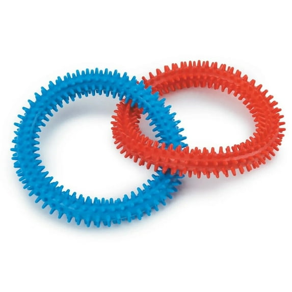Rubber Nub Dog Toy Satisfying Dental Chew Toss and Play Tug Tough Double Rings (Red - Blue)