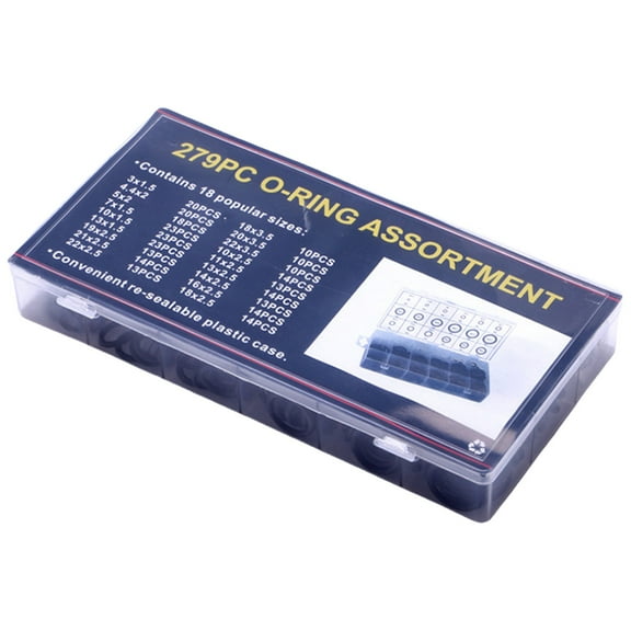 Rubber O Ring Set, Black Automotive Sealing Kit, 279 Piece Rubber O Ring Set Metric Sizes for Automotive Sealing Hydraulic Machinery Kit 1 Box