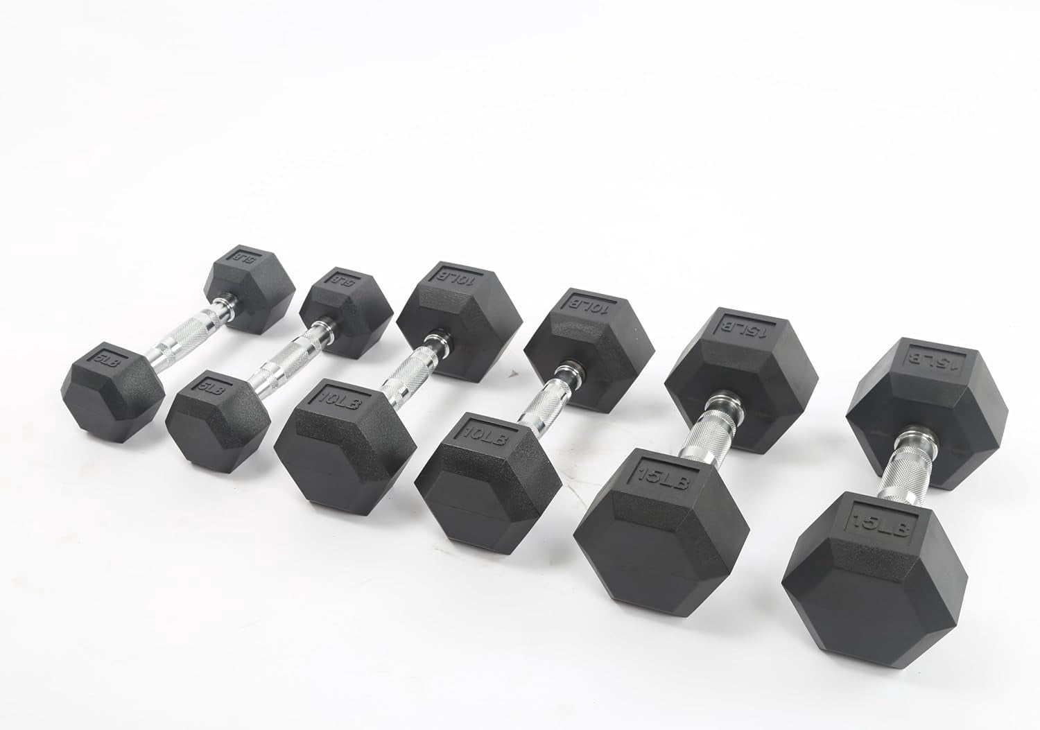 Rubber & PVC Coated Hex Dumbbell Set – Fixed Hand Weights with Anti-Slip Grip, Anti-Roll Design, Durable & Odorless – 90 lbs Set (10LB x2, 15LB x2, 20LB x2)