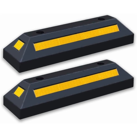 Rubber Parking Tire Blocks Wheel Stopper, High Visibility Yellow Reflective Strips, Garage Professional Grade Durable Rubber Material (Black/yellow2)