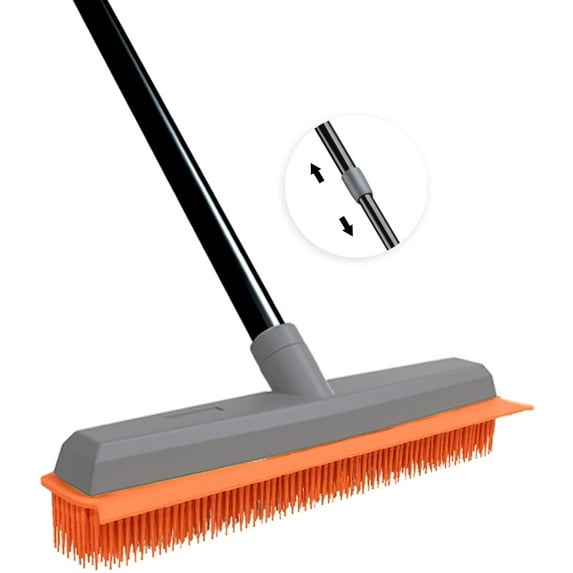 Rubber Push Handle Broom for Hardwood Floor,Carpet Rake Pet Hair Remover Broom