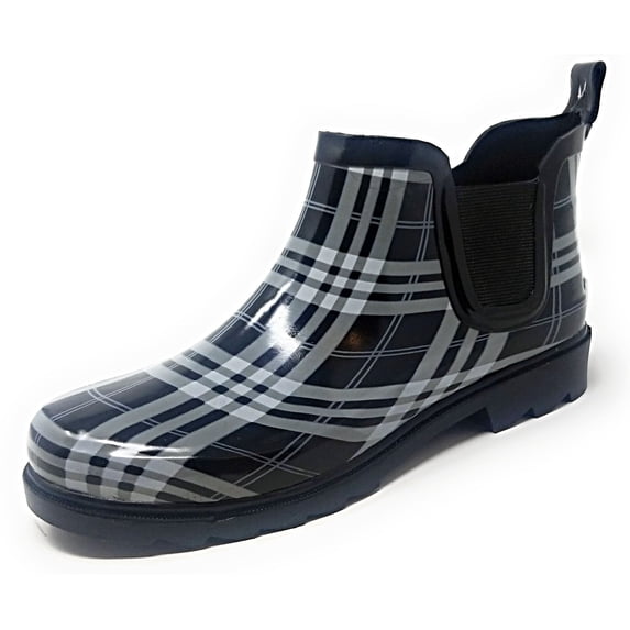 Rubber Rain Boots for Women - 5" Waterproof Ankle Boots for Women - Rain Footwear, Garden Boots for Ladies, Black/White Plaid, Size 6