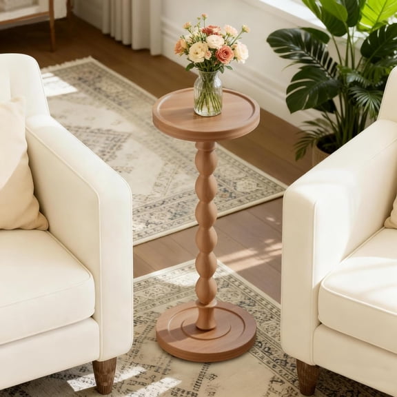 Rubber Round Side Table, Solid Small Drink Table for Small Spaces, Modern Accent Tables, End Tables for Living Room, Bedroom and Office (Light Walnut, 9.4 Inch)