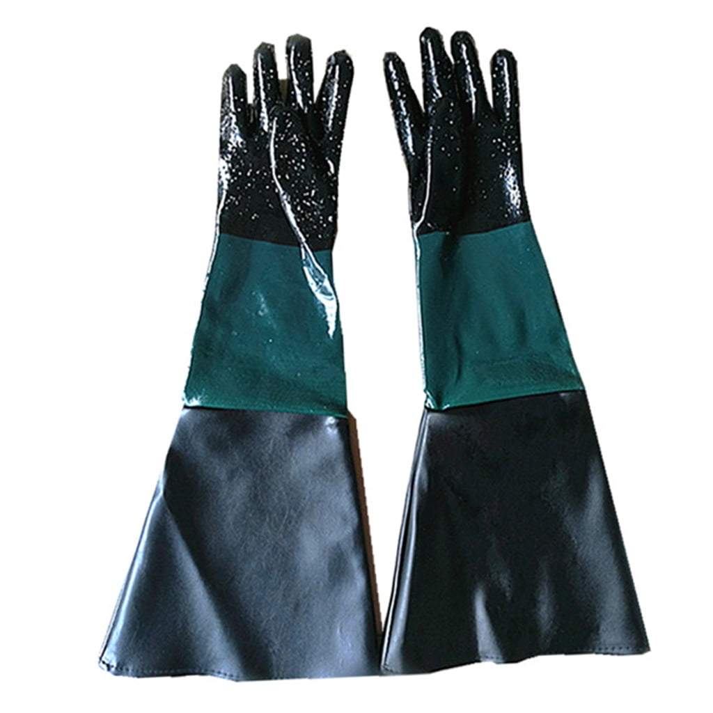Heavy Duty 24.8 Inch Sandblasting Rubber Gloves - Black Striped, Protective For Work & Cleaning