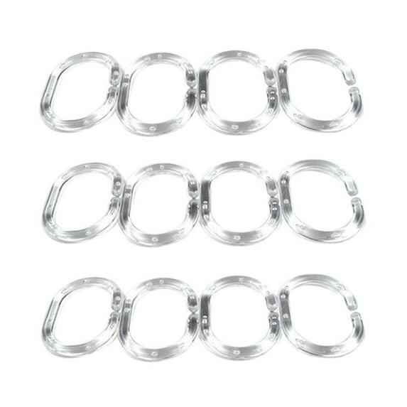 12 PCS Shower Curtain Rings, Heavy Duty Plastic Clear Shower Curtain Hooks, C-Shaped Rings Hook Hanger Bathroom Shower Window Rod, 0.98x1.57"