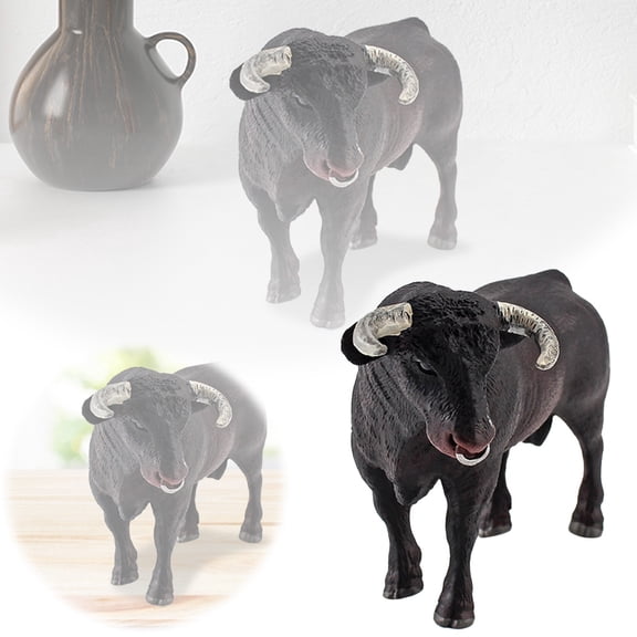 Rubber Black Cow Model Desktop Animal Figurine Static Decorative Toy Home Office Shelf Gift Black