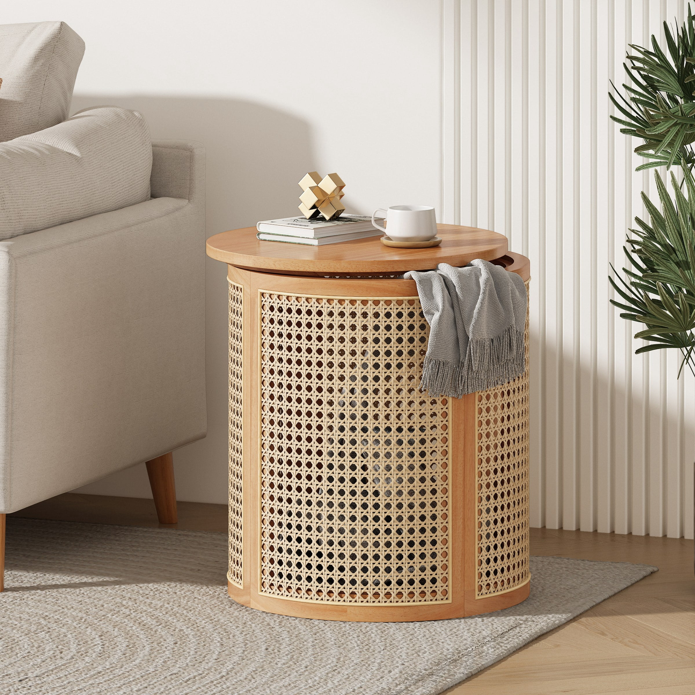 Rubber Solid Wood Side Table, Natural Color