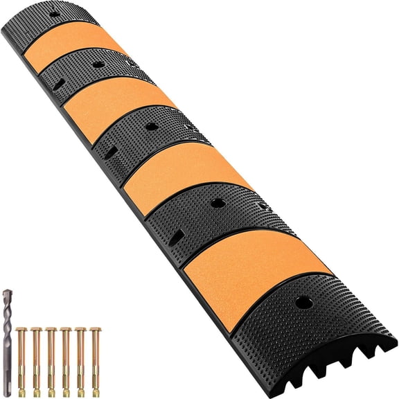 Rubber Speed Bump 2 Channel - 72.8" Heavy Duty, 22000 LBS Capacity - Asphalt Driveway Speed Hump for Cable Protection & Traffic Control - 6 FT