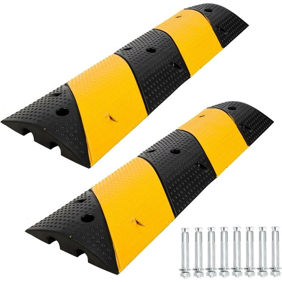 Rubber Speed Bump, 2 Pack 2-Channel Modular Traffic Driveway Speed Bump, Heavy Duty Cable Protector Ramp with Bolts for Asphalt, Concrete, Garage, Gravel Roads
