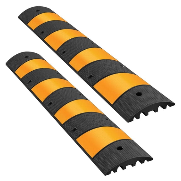 Rubber Speed Bump 2-Pack, 6ft Heavy Duty Driveway Speed Bump, 2 Channel Cable Protector Ramp, 22046lbs Capacity for Garage, Roads, Parking Lots