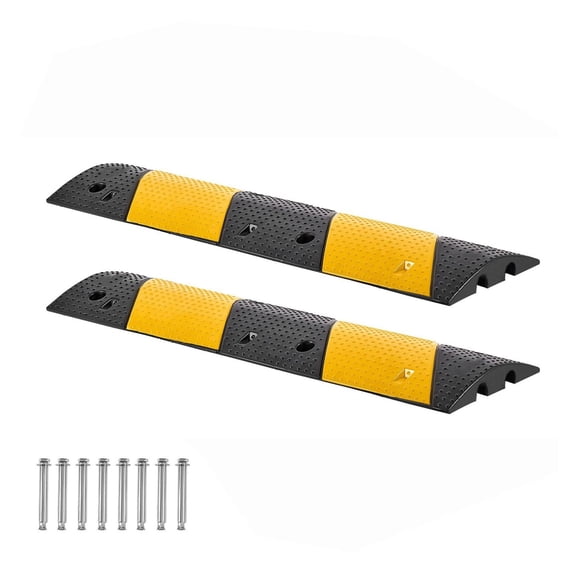 Rubber Speed Bump 40 Inch, 2 Pack - Heavy Duty 2 Channel Traffic Speed Hump, 22000 Lbs Capacity