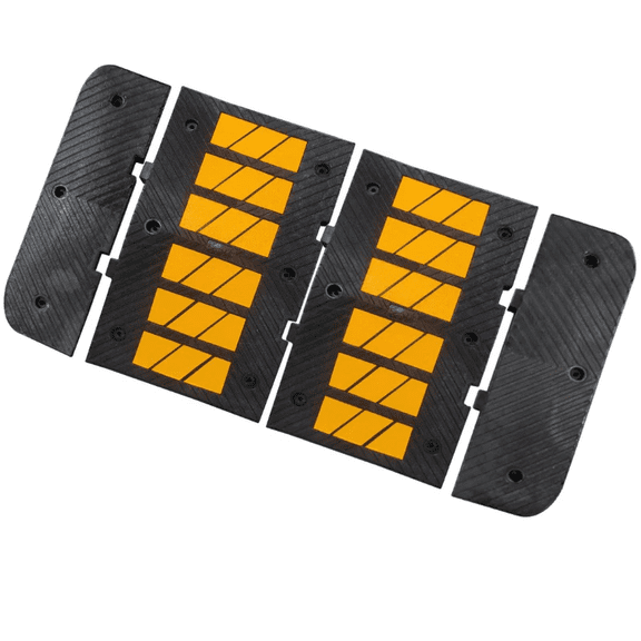Rubber Speed Hump 2PC, 3FT Long With 2 End Caps, Yellow Black