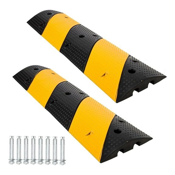 Rubber Speed Humps Bump for Road, 3.3ft, Rated 66000 Lbs Load Capacity, Set of 2