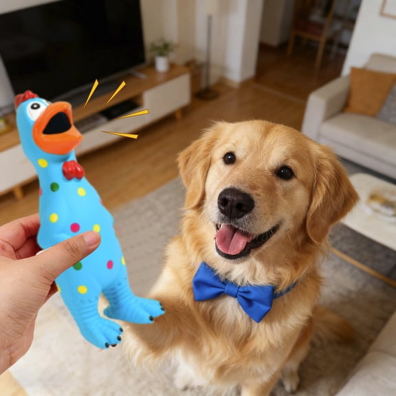 Rubber Squeaky Chicken Dog_T-oys Funny Latex Screaming Interactive Pet Squawkers Cute Dog Gifts for Aggressive Chewers Charming Durable Valentine Birthday Gifts for Small Medium Large Pet,Blue