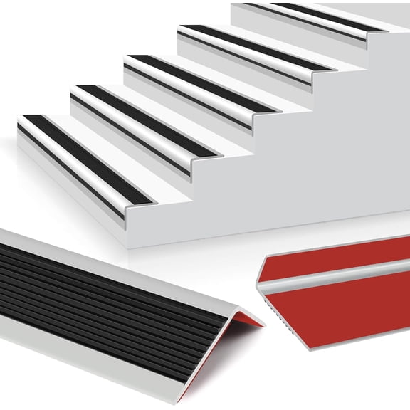 Rubber Stair Edging Self Adhesive Staircase Step Edge Protector Vinyl Stair Nose for Outdoor & Indoor (10Ft, Black & Grey)