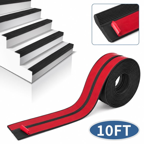 Rubber Stair Treads Outdoor Peel and Stick Rubber Stair Nosing Stair Trim Stair Edge Protector Non-slip Antiskid Stair Steps Stair Rug 10ft Black