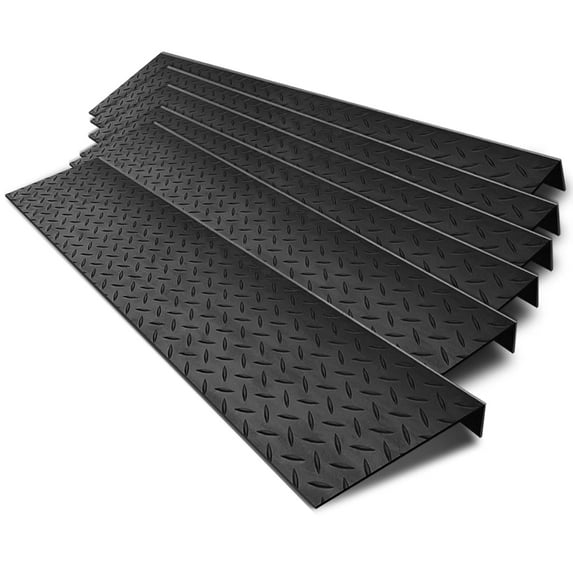 Rubber Stair Treads 35" x 10" 6 Pack, Outdoor Rubber Stair Treads Non-Slip with Nosing for Wooden Concrete Marble Tile Metal Steps Black