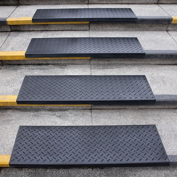 Rubber Stair Treads 35" x 9.85" 6 Pack, Outdoor Rubber Stair Treads Non-Slip with Nosing for Wooden Concrete Marble Tile Metal Steps
