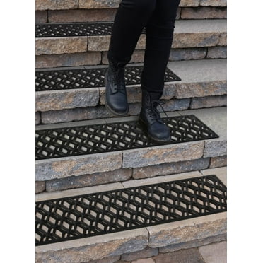 Rubber Stair Treads Non-Slip Outdoor 42”x10” (5-Pack) – Hexagon Anti-Slip Step Mat