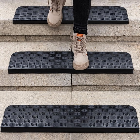 Rubber Stair Treads Non Slip Outdoor/Indoor 30" x 10" 5-Pack, Outdoor Stair Treads with Nosing for Garage, Patio, Wooden Marble Tile Metal Concrete Steps