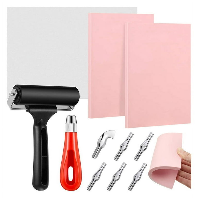 Rubber Stamp Making Kit,Block Printing Tool Kit,Linoleum Cutter with 6 Type  Blades,Tracing Paper for Craft Stamp Carving