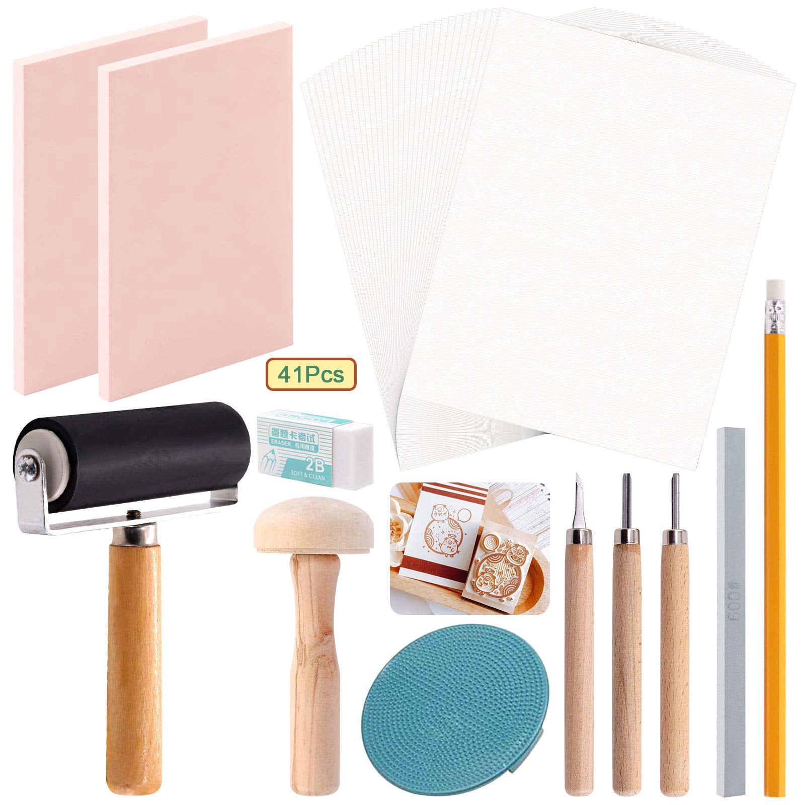 Rubber Stamp Making Kit with Carving Blocks, Tools, Tracing Papers ...