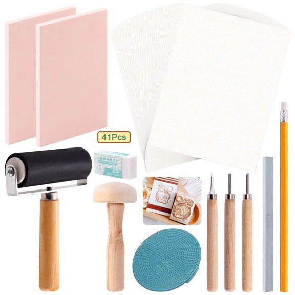 Rubber Stamp Making Kit with Carving Blocks, Tools, Tracing Papers & Ink Roller 1 Pack
