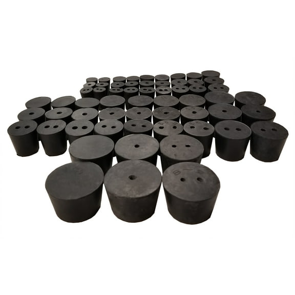 Rubber Stopper 2-Pound Set of Solid, 1-Hole, and 2-Hole Stoppers.
