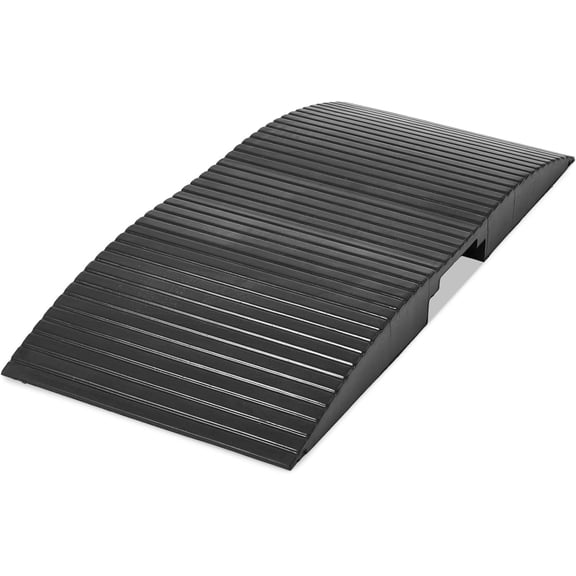 Rubber Threshold Ramp, 15 x 35.4 x 2.8 Inches, Non-Slip Surface with Grid Structure, Indoor Outdoor Wheelchair Access