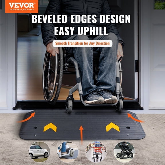 Rubber Threshold Ramp,2"Rise Threshold Ramp Doorway,Recycled Rubber Power Threshold Ramp Rated 33069 lbs Load Capacity,Non-Slip Surface Rubber Solid Threshold Ramp for Wheelchair&Scooter