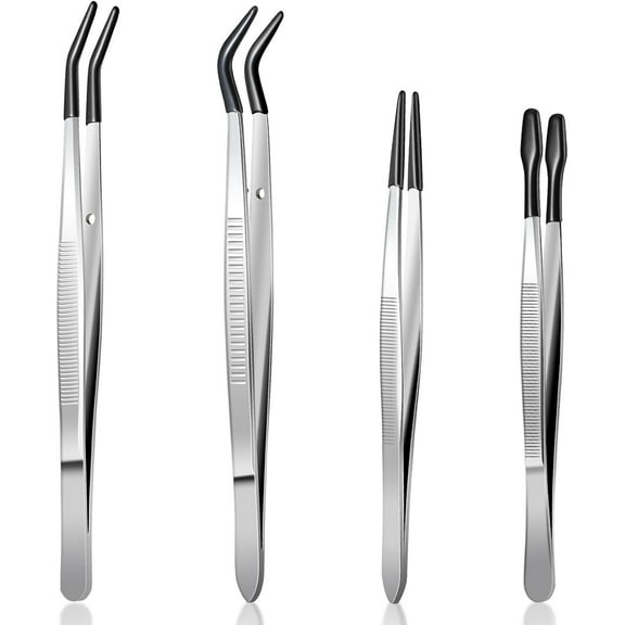 Rubber-Tipped Tweezers 4-Pack, PVC Coated Precision Tools