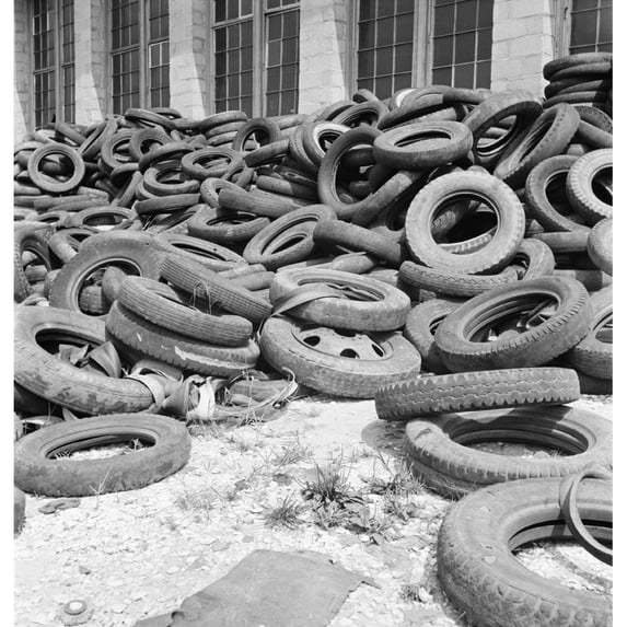 Rubber Tires Gathered To Be Recycled In August History (18 x 24)